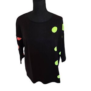 ANGEL Womens Polka Dot Knit Crew Neck Pullover Sweater Black Green Pink Medium
